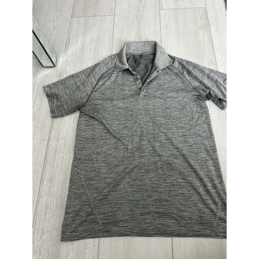 Lululemon Men's Sz Large Metal‎ Vent Tech Performance Polo Shirt Gray Stretch SS